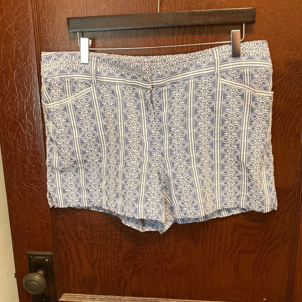 Blue and white embroidered loft shorts size 12